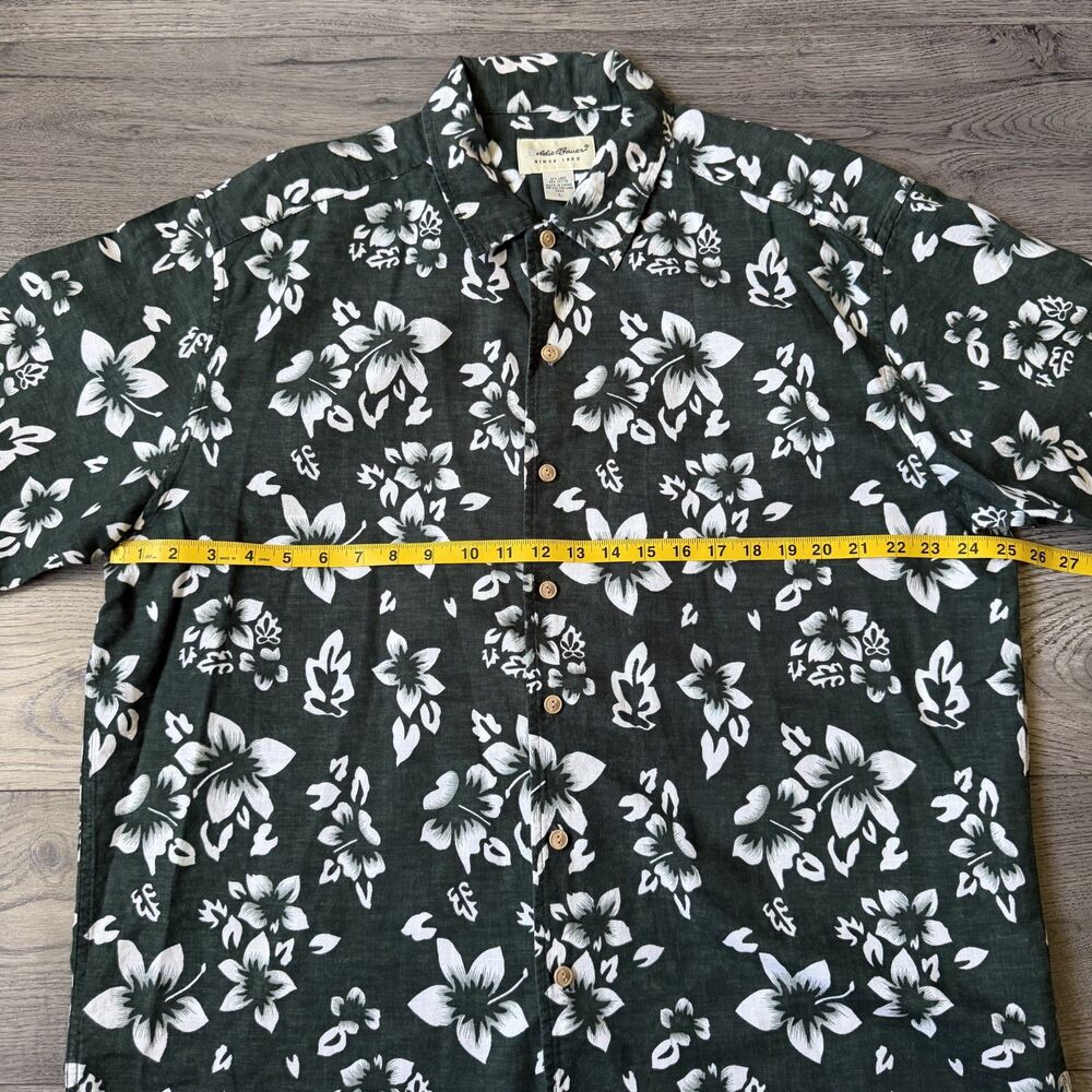 Eddie Bauer Men's Dark Green Tropical Linen-Cotton Blend Button Down Size Large - Picture 4 of 6